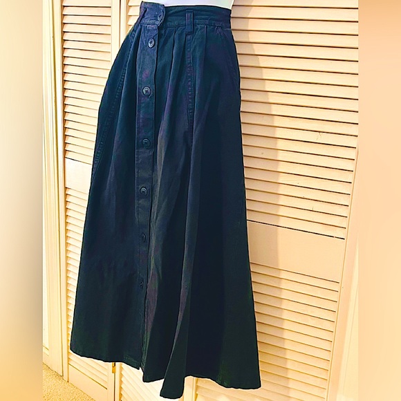Cotton denim skirt 7 button up front two pockets elastic waistband @ back ~33” L - Picture 3 of 5